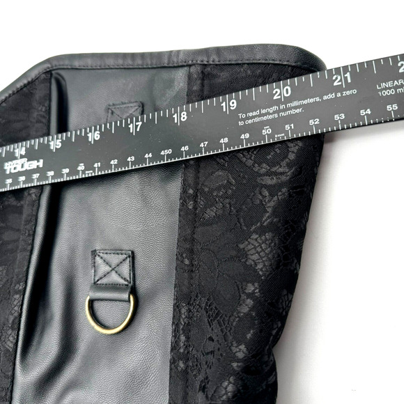 6X Black Steel Boned Steampunk Goth Witch Brocade Floral Leather Overbust Corset - Picture 12 of 14